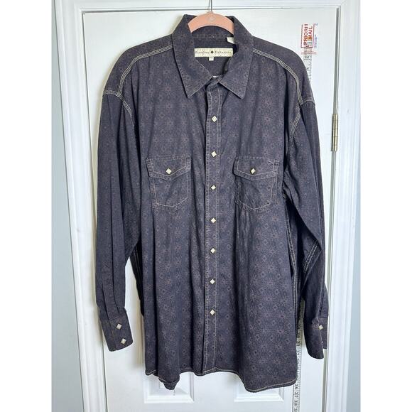 Rancho Estancia Western Floral Pearl Snap Shirt Gray Blue Mens Cowboy Rodeo XXL - Picture 1 of 8